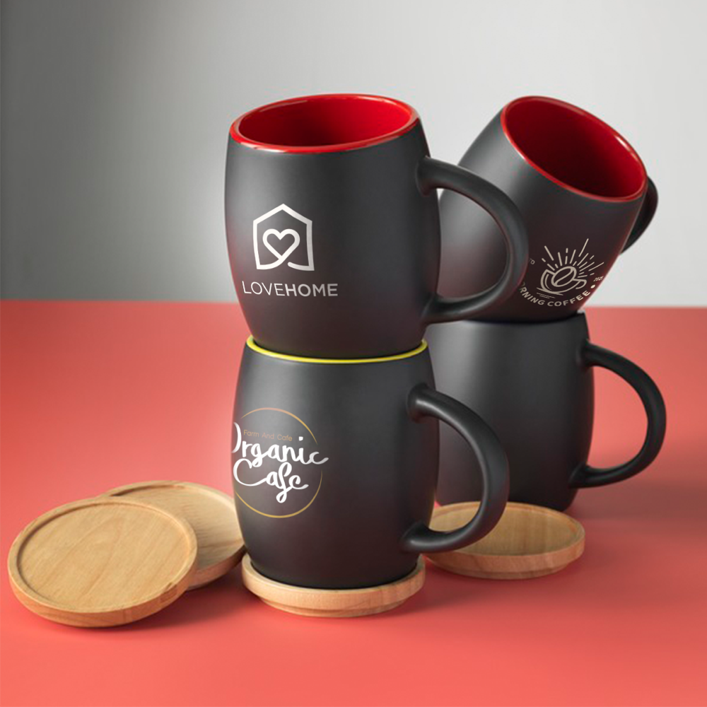 Ceramic Mug with Wooden Coaster